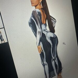 Artistic Black and Gray Long Sleeve Dress